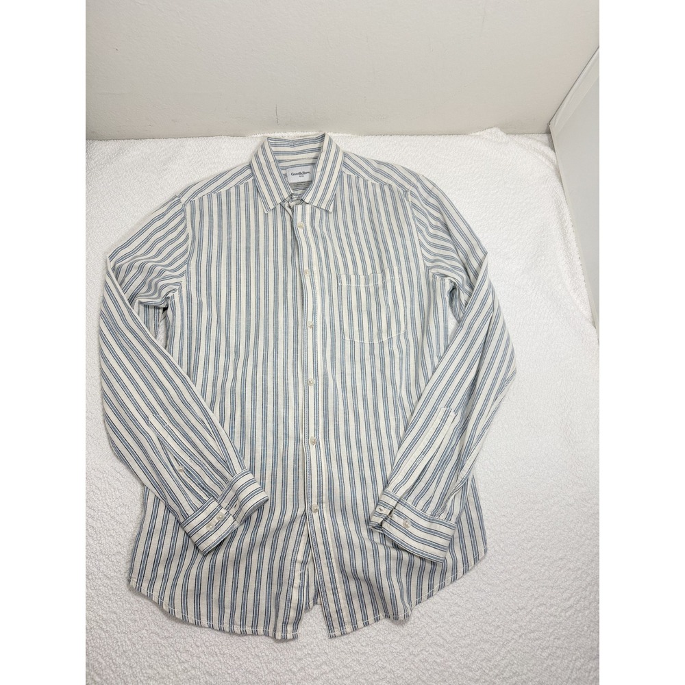 Goodfellow & Co Mens Blue White Striped Cotton Linen Button Down Shirt Size M